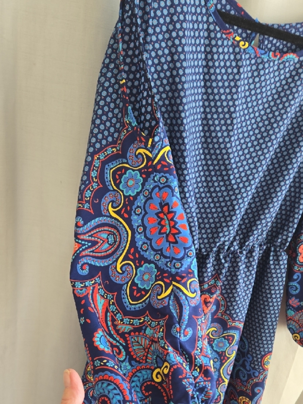 " Unknown Brand" Navy Paisley-Trim Cold-Shoulder Mini Dress - Picture 6 of 9